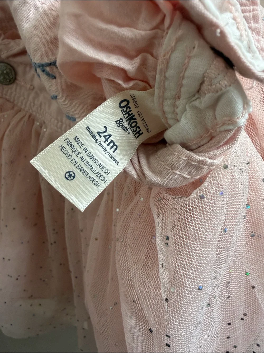 OshKosh B'gosh Pink Sparkle Tulle Overall Dress with Bunny Face